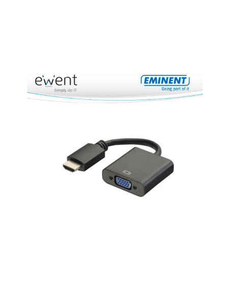 Ewent EW9864 adaptador de cable de vídeo 0,2 m HDMI VGA, 3.5mm Negro