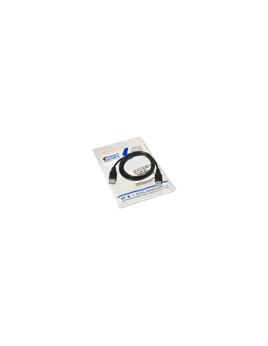 CABLE USB 2.0-A M A USB 2.0-A H 1MT NANOCABLE 10.01.0202-BK