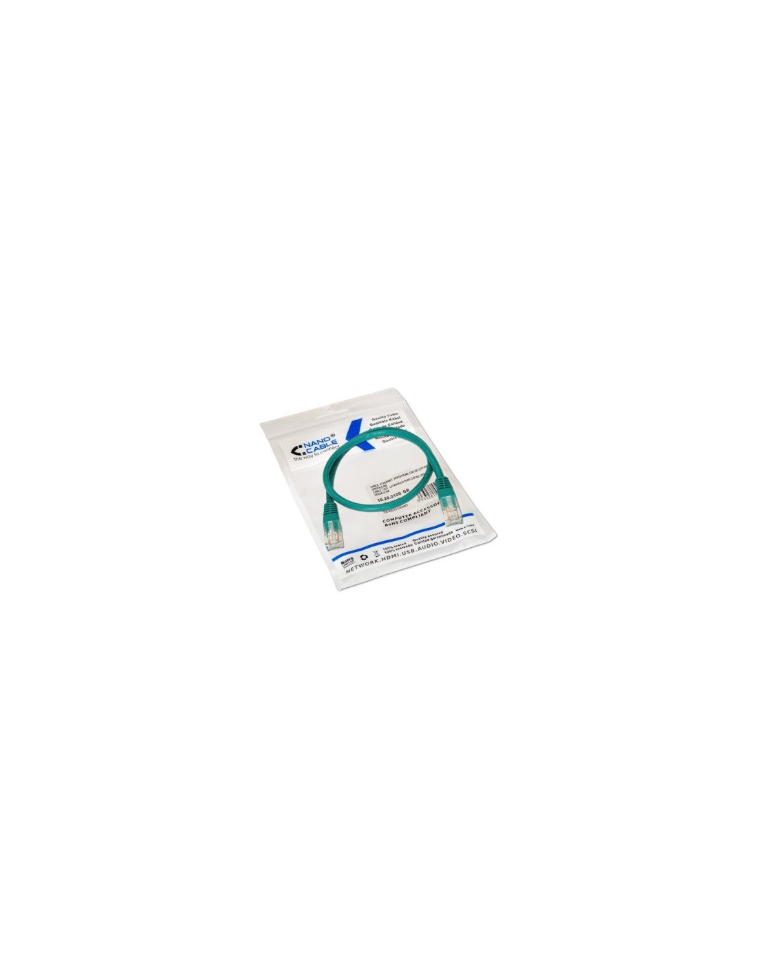 LATIGUILLO RJ45 CAT-5E UTP 0.5MT NANOCABLE VERDE 10.20.0100-GR