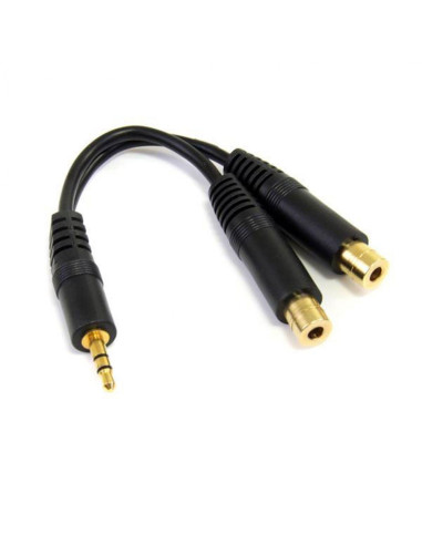 StarTech.com Cable Audio Splitter Divisor de Auriculares Mini-Jack 3,5mm Estéreo Macho a 2x Hembra - 0.15m Negro