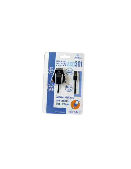 CoolBox ACD 301 cable USB 1 m microUSB/miniUSB/Apple iPhone Negro