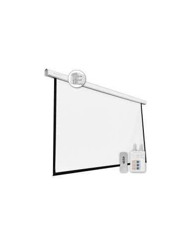 Pantalla electrica videoproyector phoenix pared y techo 135p 300x300cm posicion ajustable carcasa blanca tela super resistente P