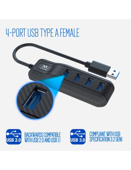 Hub ewent 4 puertos usb 3.1 tipo-a 5000 Mbit/s negro EW1138