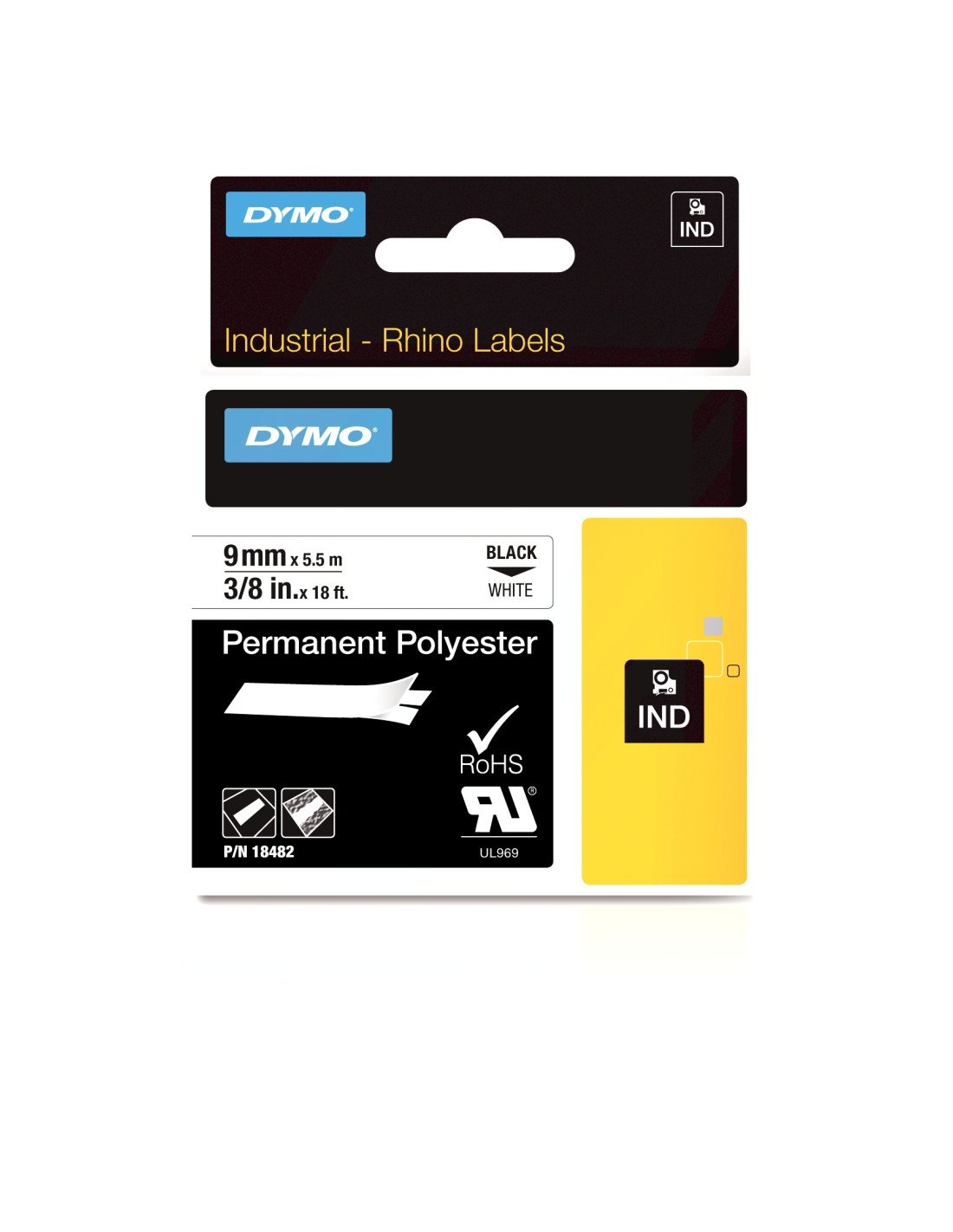 Cinta dymo poliester permanente ind negro sobre blanco multicolor 18482