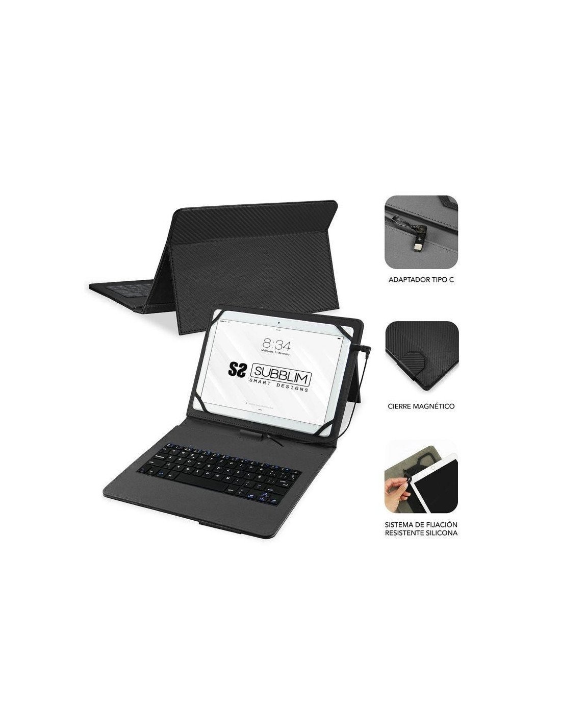 FUNDA SUBBLIM CON TECLADO KEYTAB PRO USB-C TABLET 10.1-11 BLACK