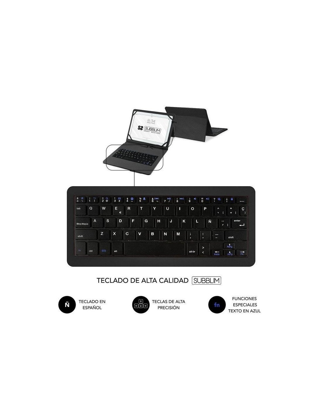 FUNDA SUBBLIM CON TECLADO KEYTAB PRO USB-C TABLET 10.1-11 BLACK