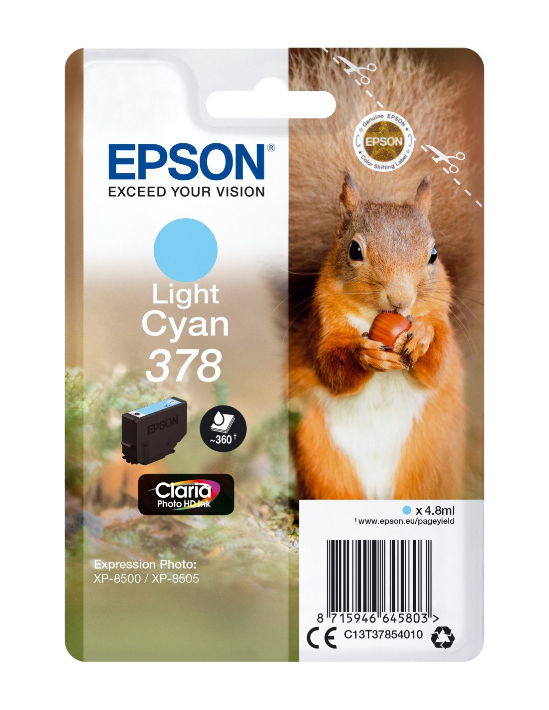 Cartucho Epson Squirrel Singlepack Light Cyan 378 Claria Photo HD Ink C13T37854010