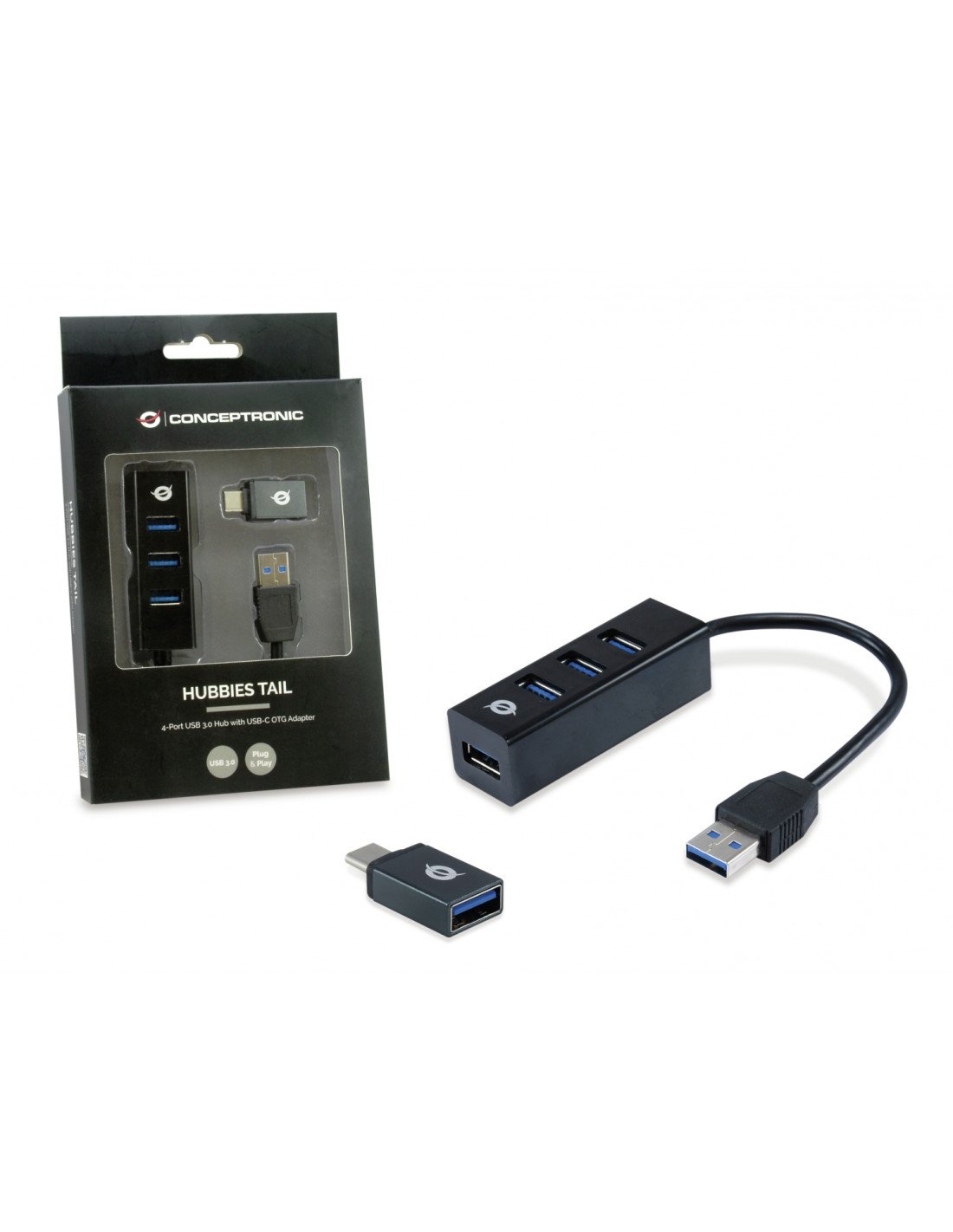 Conceptronic HUBBIES04B Hub usb 3.2 Gen 1 (3.1 Gen 1) tipo-A 4puertos 5000 Mbit/s negro