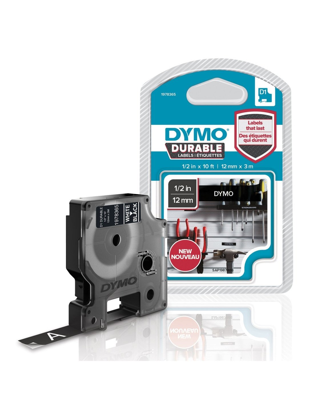 Dymo Cinta blanco sobre negro etiquetas durable D1 12mm x 3m negro