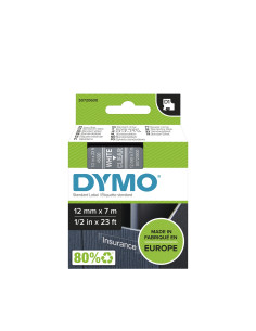 Dymo D1 Etiquetas estandar blanco sobre transparente 12mm x 7m poliester 2