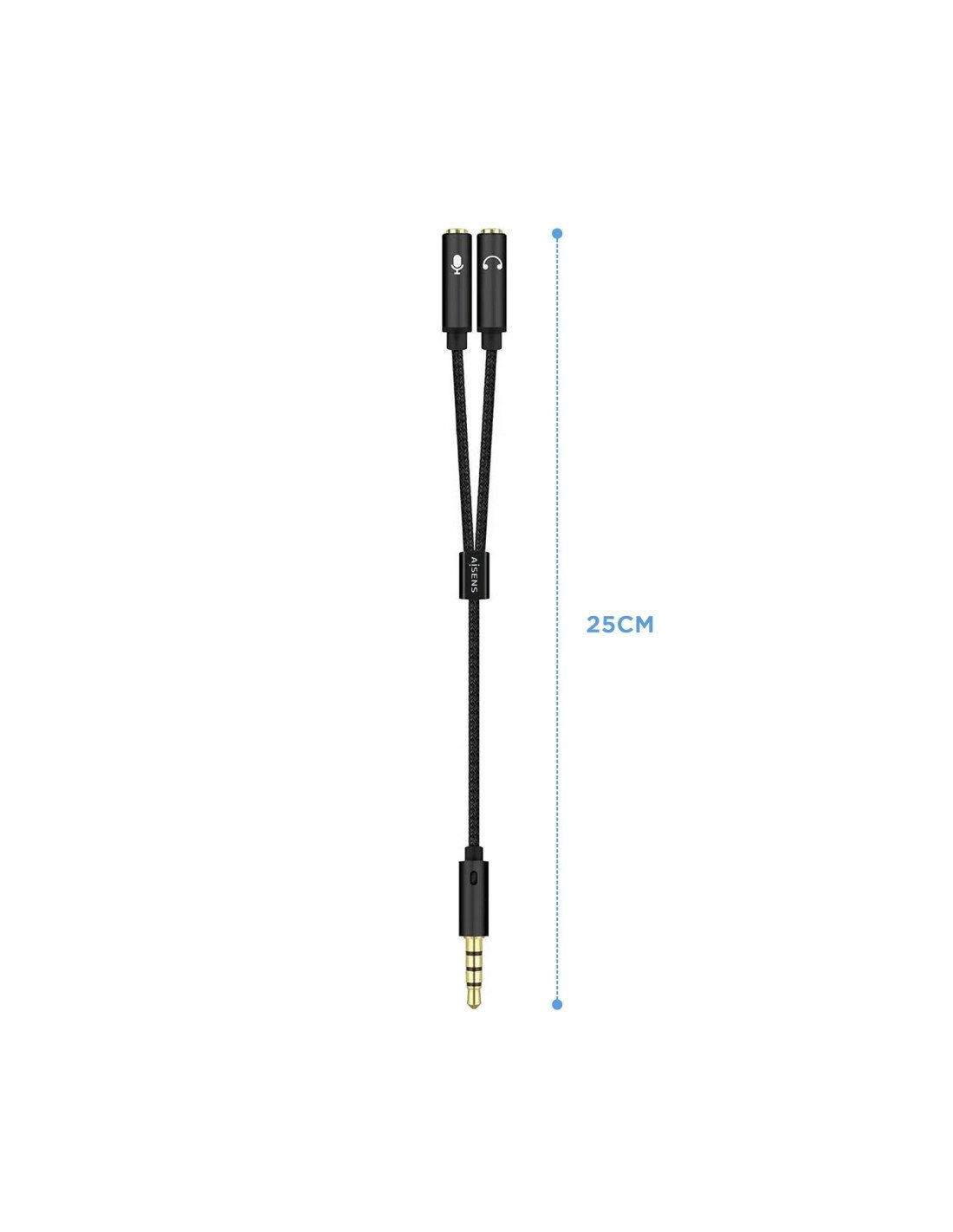 Aisens Adaptador audio Jack 3.5 4pines Macho a 2xjack 3.5 3pines Hembra 0.25m negro