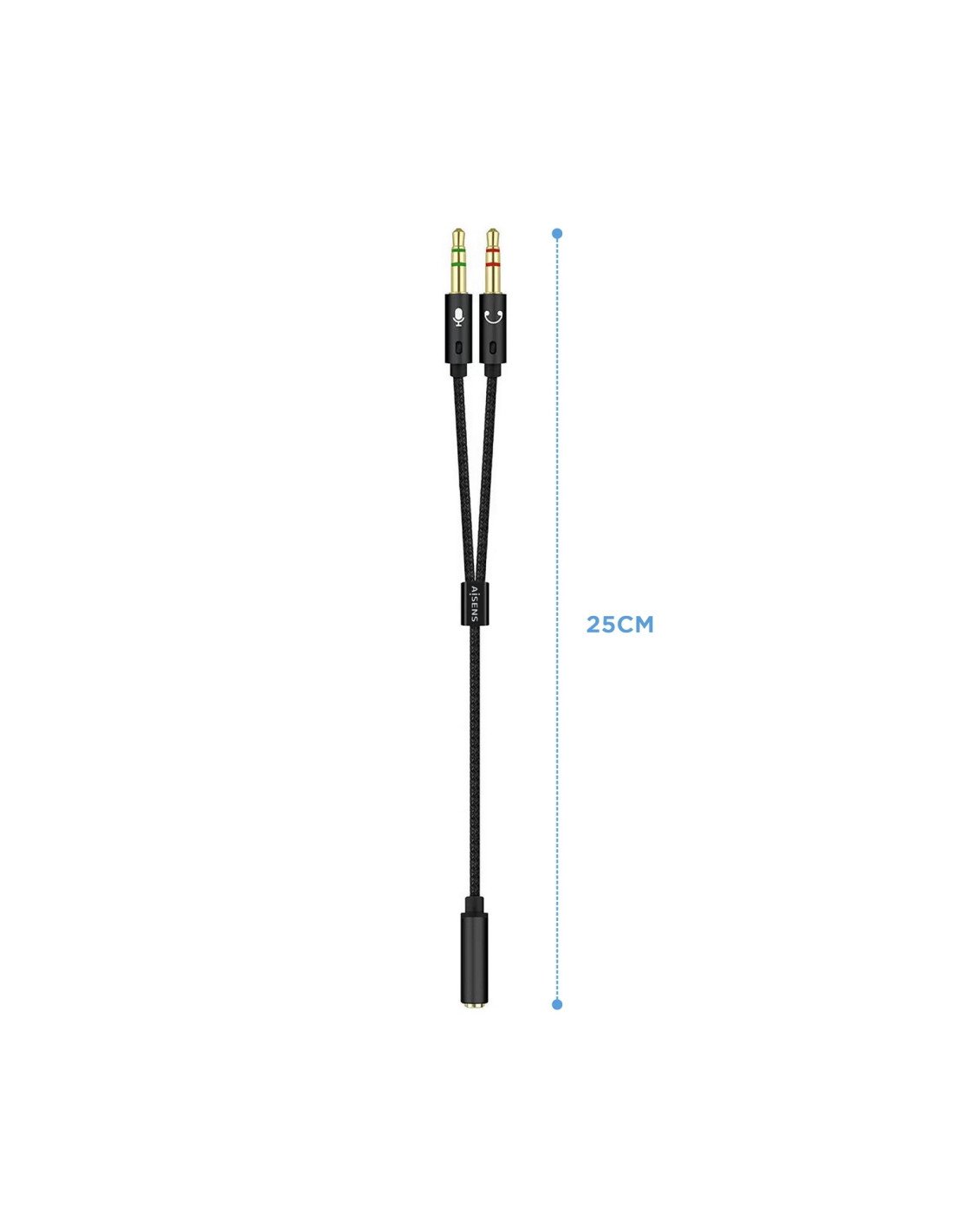 Aisens Adaptador Jack 3.5 4pines Hembra a 2xjack 3.5 3pines Macho 0.25m negro