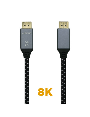 AISENS Cable Displayport V1.4 8k@60hz, DP/M-DP/M, Gris/Negro, 1.0m