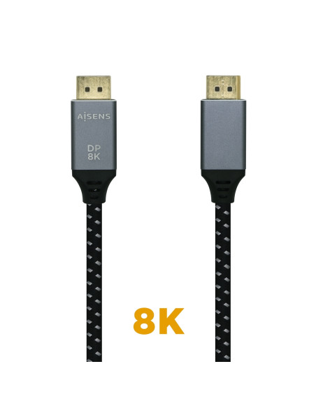 AISENS Cable Displayport V1.4 8k@60hz, DP/M-DP/M, Gris/Negro, 1.0m