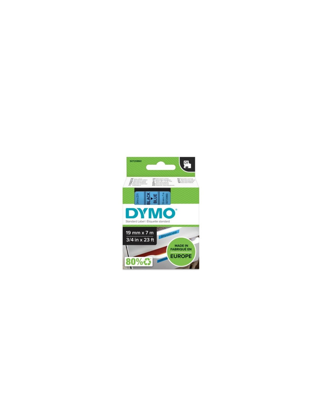 DYMO D1 - Etiquetas estándar - Negro sobre azul - 19mm x 7m