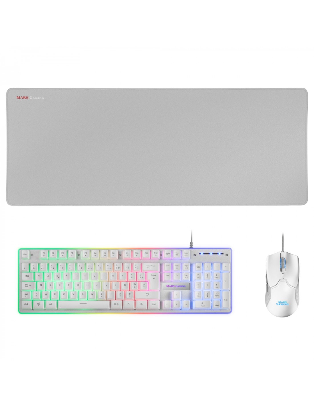 Mars Gaming MCPXWFR Combo Teclado+Ratón+Alfombrilla Blanco FR