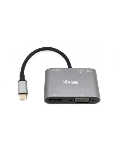 Equip Adaptador multifunción USB-C 5 en 1, HDMI, VGA (HD15), PD 100W,