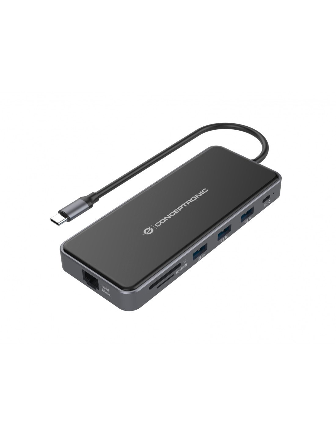 Conceptronic DONN15G base para portátil y replicador de puertos Alámbrico USB 3.2 Gen 1 (3.1 Gen 1) Type-C Gris
