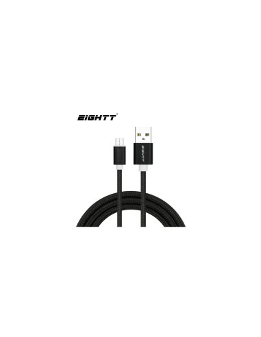 Eightt Cable USB a MicroUSB 2Mts trenzado de Nylon Negro. Carcasa de aluminio