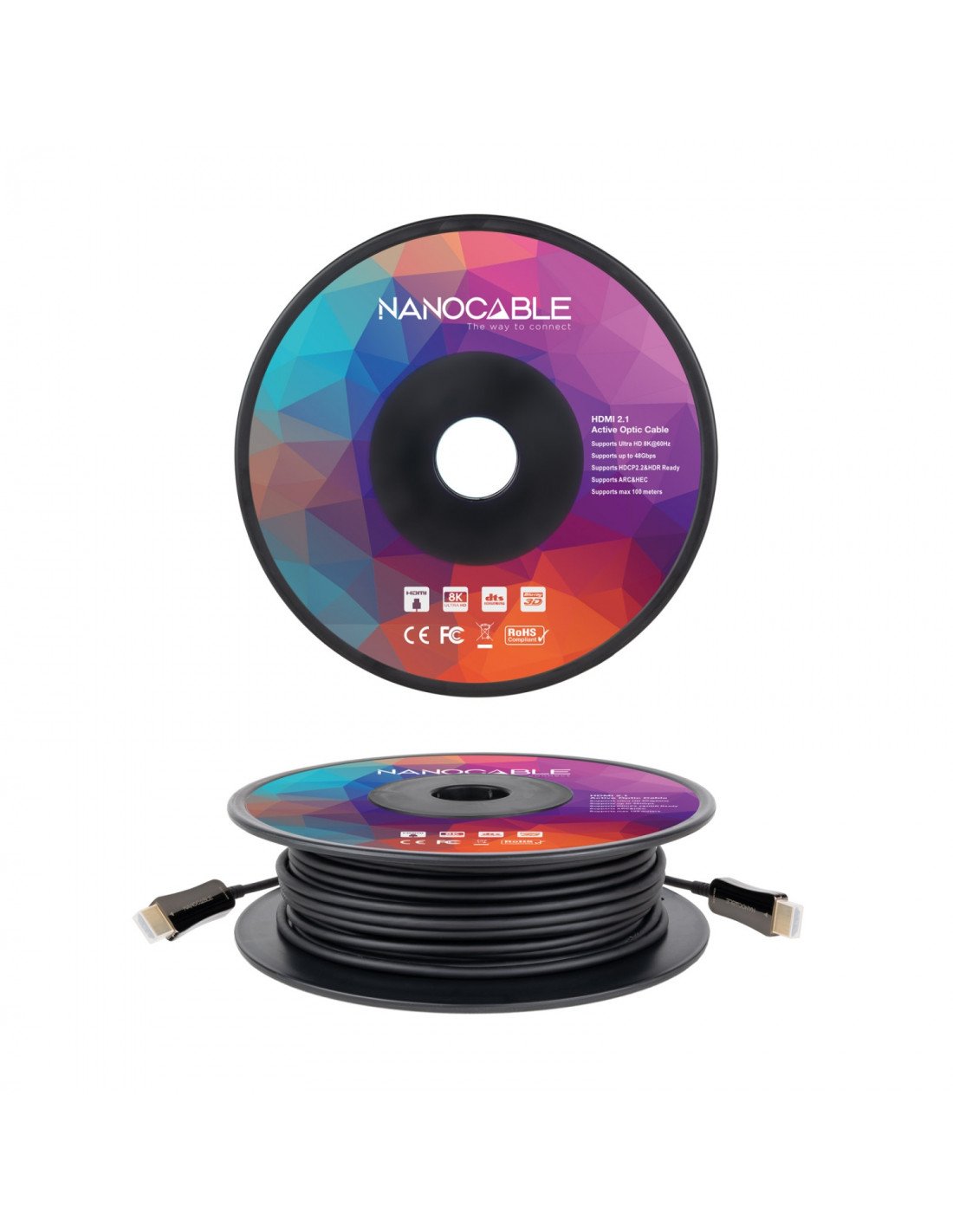 Cable HDMI V2.1 AOC 8K@60Hz 4K@120Hz 48Gbps A/M-A/M, Negro, 100 m