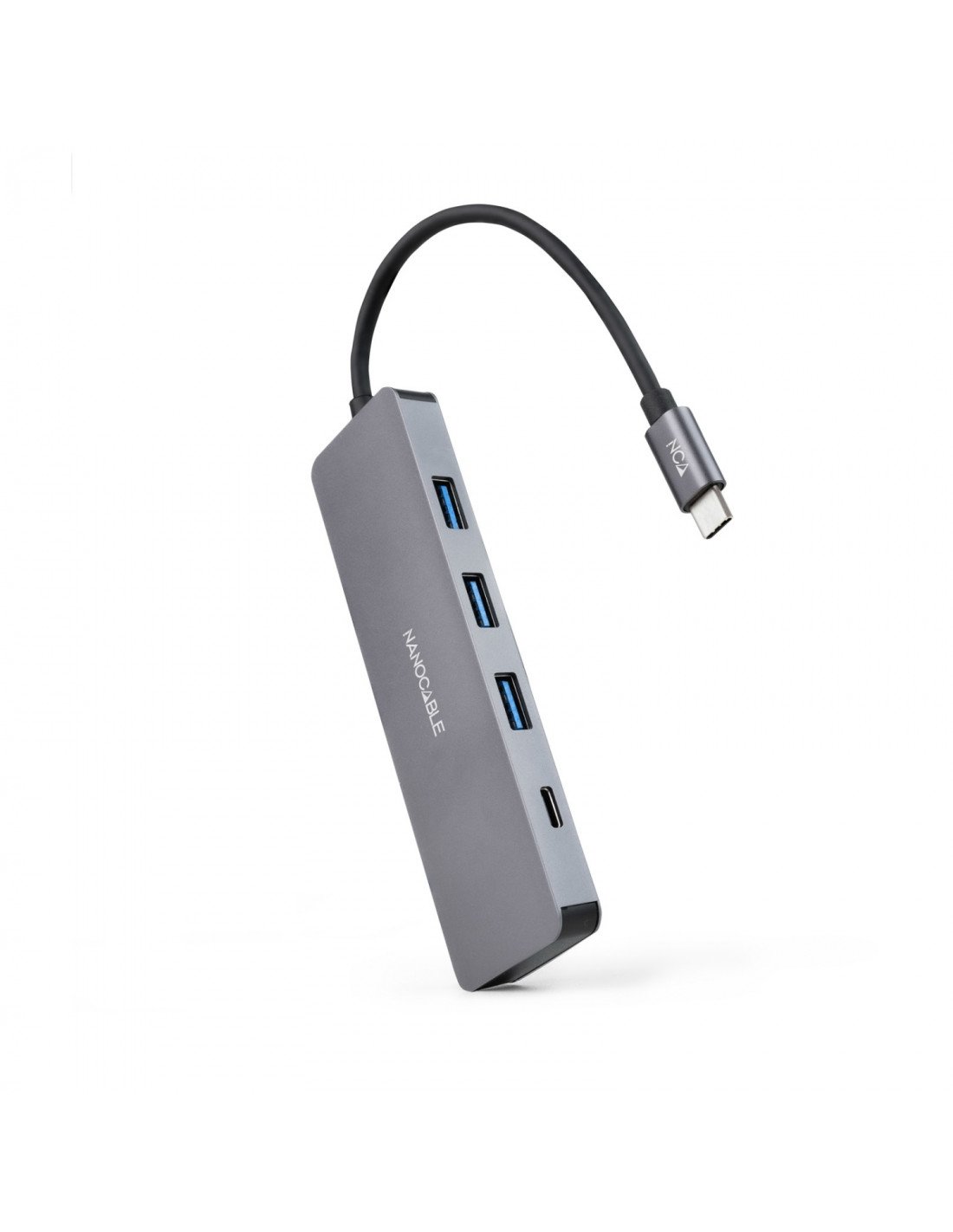 Nanocable Hub USB-C a 3xUSB3.0/H + 1xUSB-C/H Aluminio 10 cm, Gris