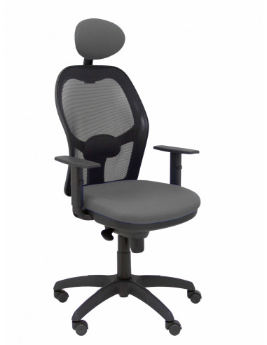 Piqueras y Crespo Silla Jorquera malla negra asiento bali gris oscuro con cabecero fijo