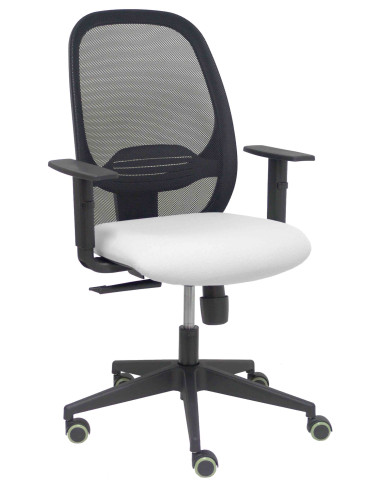 Piqueras y Crespo Silla Cilanco negra malla negra asiento bali blanco brazo regulable.