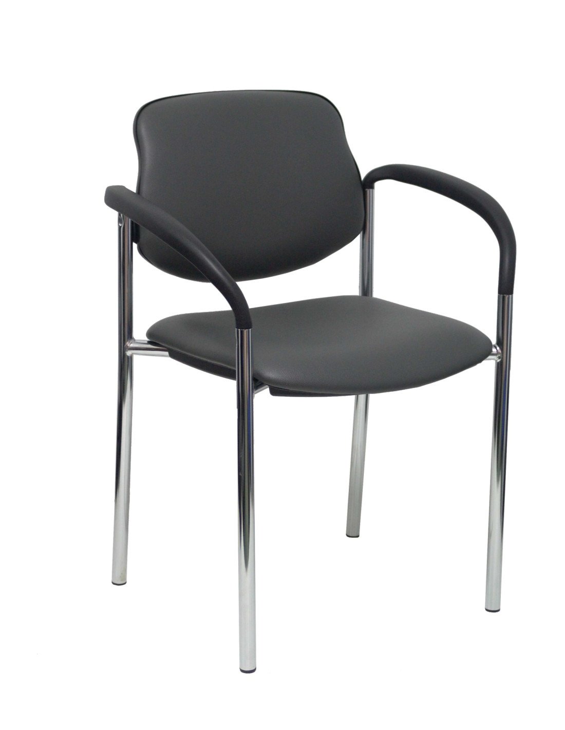 Piqueras y Crespo Silla fija Styl similpiel gris oscuro chasis cromo con brazos