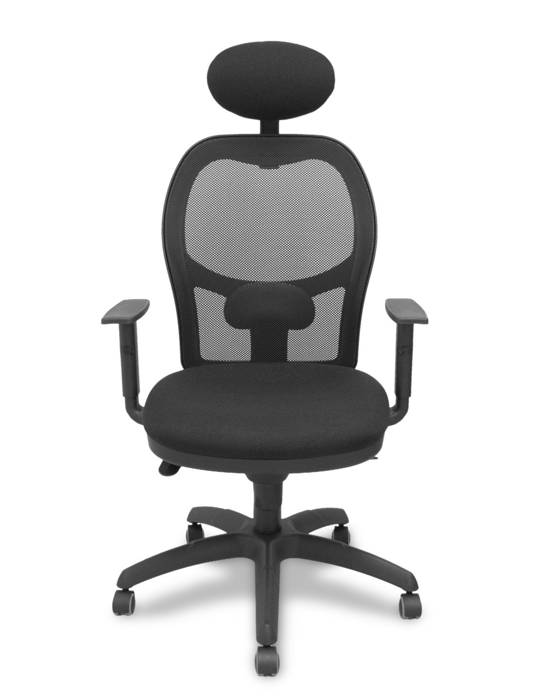 Piqueras y Crespo Silla Jorquera malla negra asiento bali negro con cabecero fijo y ruedas de parque