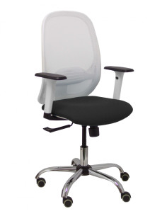 Piqueras y Crespo Silla Cilanco blanca malla blanca asiento similpiel negro brazo reg. base cromada RP 2