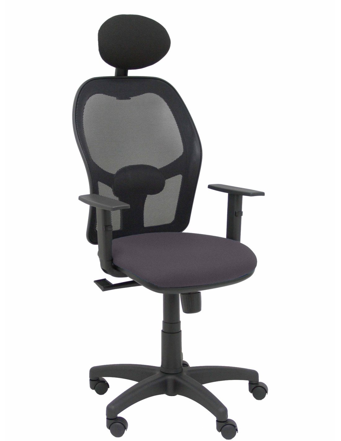 Piqueras y Crespo Silla Alocén malla negra asiento bali gris oscuro brazos regulables cabecero fijo