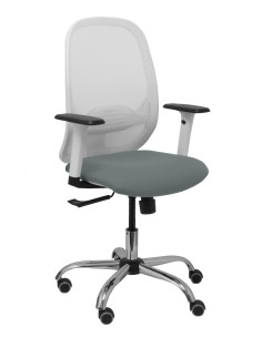 Piqueras y Crespo Silla Cilanco blanca malla blanca asiento bali gris brazo regulable base cromada ruedas de parque 2