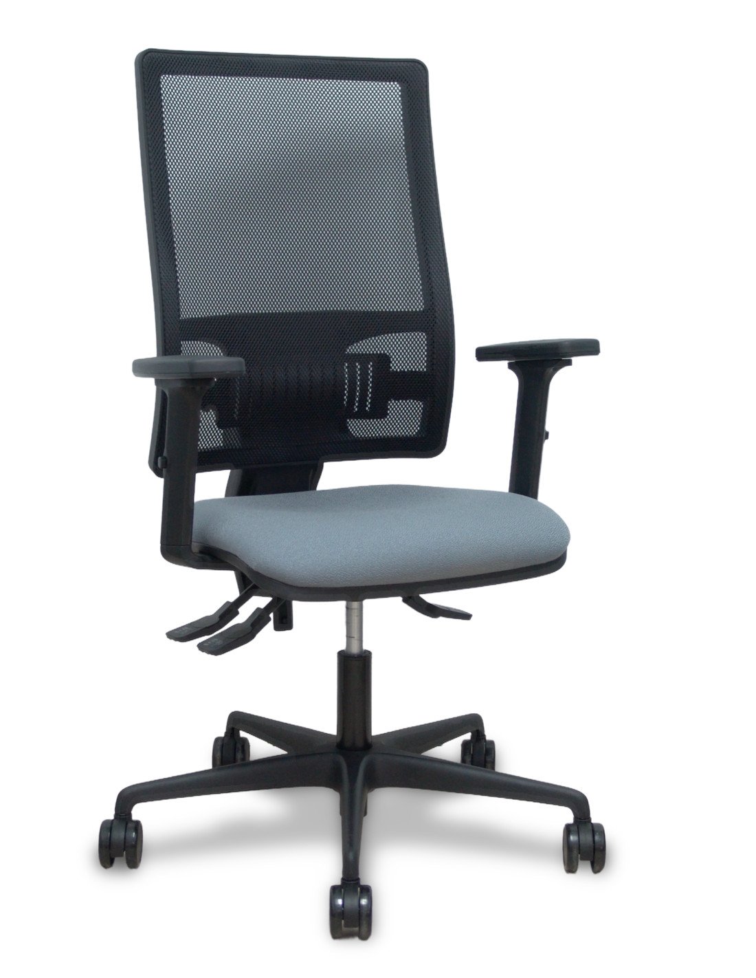 Piqueras y Crespo Silla Bormate asincro malla negra asiento bali gris brazos 2D ruedas 65mm