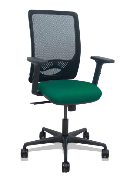 Piqueras y Crespo Silla Zulema sincro malla negra asiento bali verde botella brazos 2D ruedas 65mm