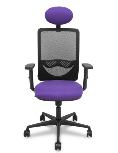 Piqueras y Crespo Silla Zulema sincro malla negra asiento bali lila brazos 2D ruedas 65mm cabecero