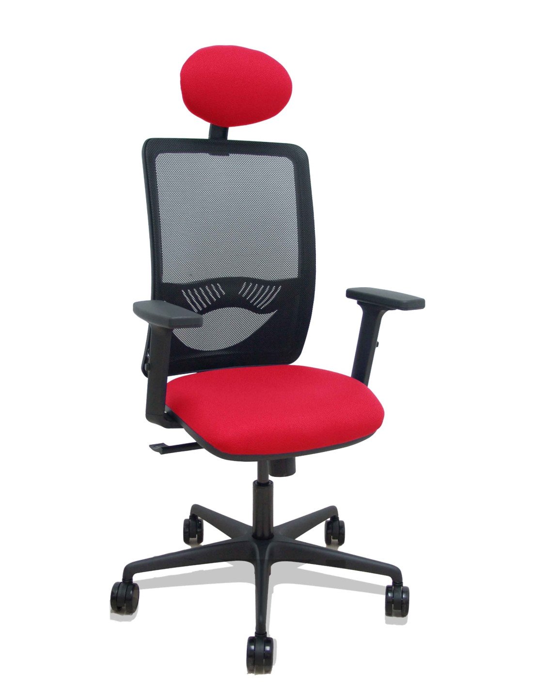 Piqueras y Crespo Silla Zulema sincro malla negra asiento bali rojo brazos 2D ruedas 65mm cabecero