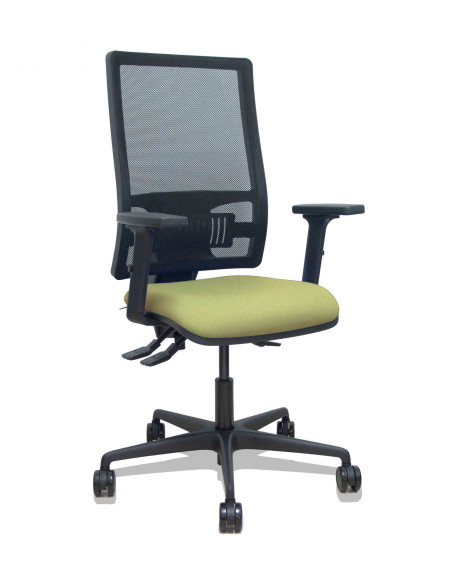 Piqueras y Crespo Silla Bormate asincro malla negra asiento bali verde oliva brazos 2D ruedas 65mm