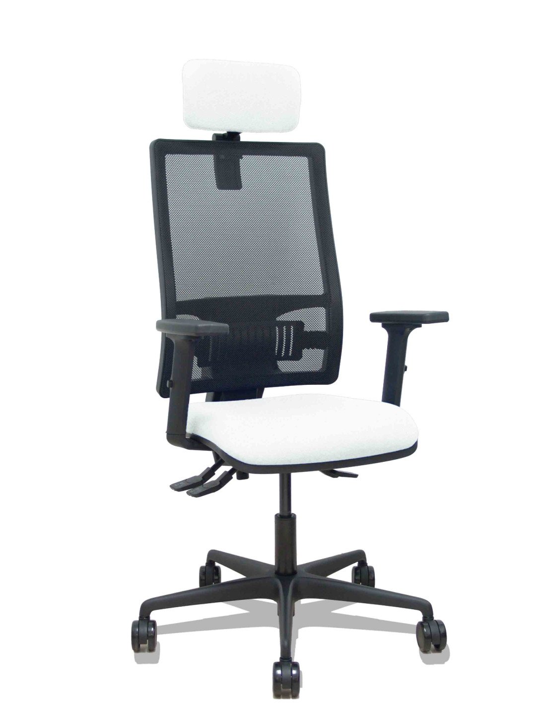 Piqueras y Crespo Silla Bormate asincro malla negra asiento bali blanco brazos 2D ruedas 65mm cabecero regulable