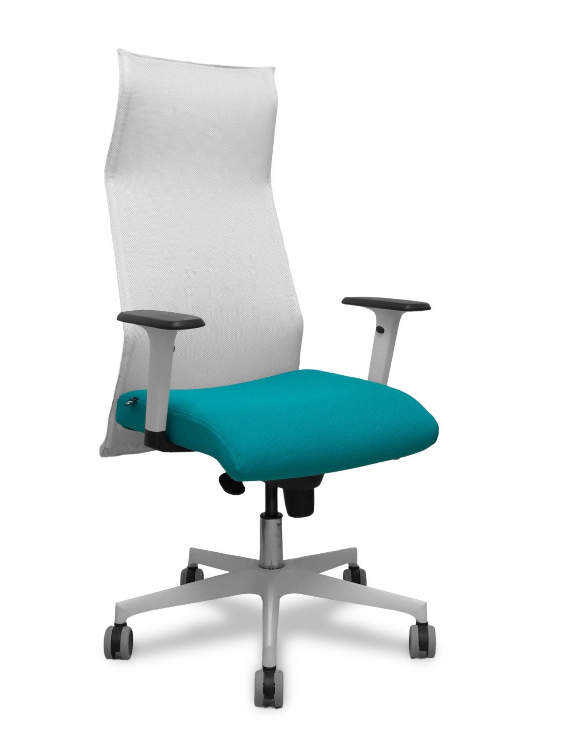 Piqueras y Crespo Sillón Sahuco blanco bali turquesa brazos blancos base blanca ruedas parqué 65mm