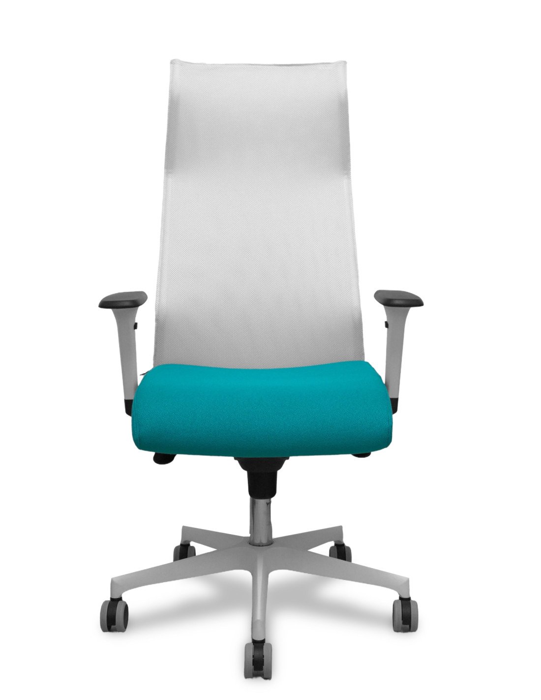 Piqueras y Crespo Sillón Sahuco blanco bali turquesa brazos blancos base blanca ruedas parqué 65mm