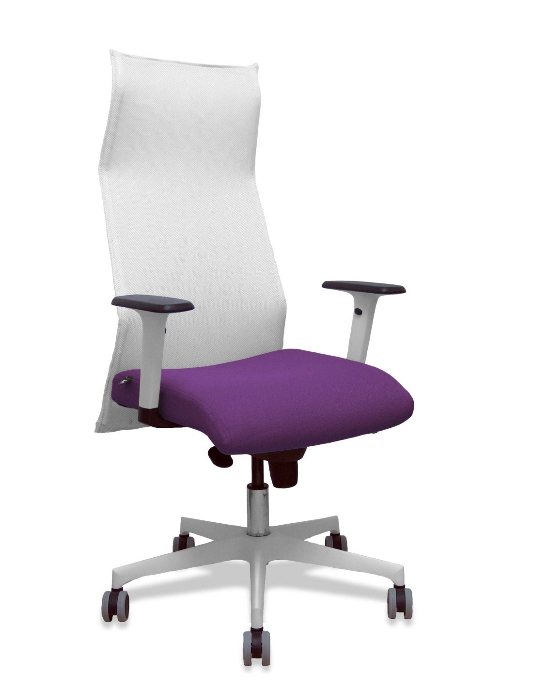 Piqueras y Crespo Sillón Sahuco blanco bali morado brazos blancos base blanca ruedas parque 65mm