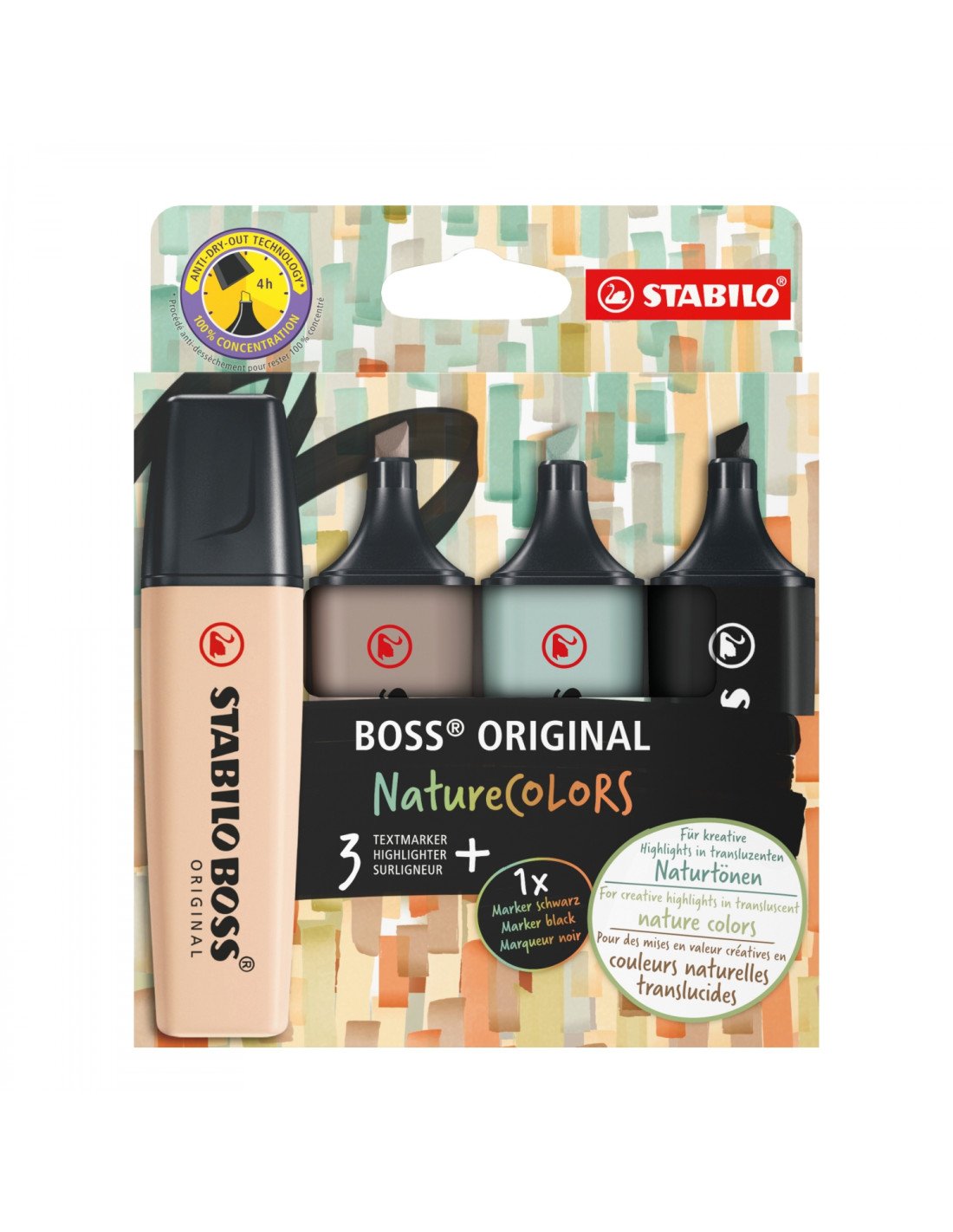 STABILO BOSS ORIGINAL NatureColors marcador 4 pieza(s) Punta de cincel Beige, Negro, Verde, Gris claro