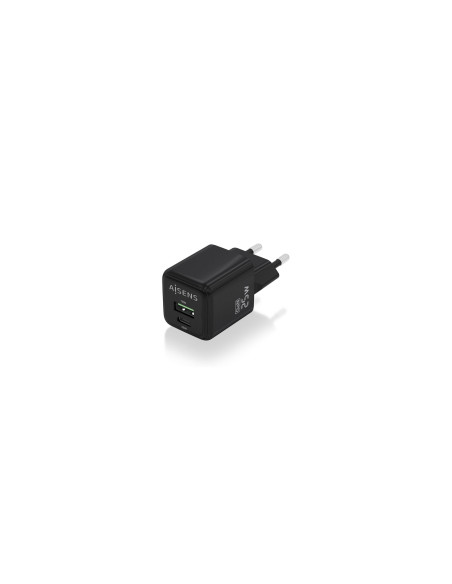 AISENS Cargador GaN 25W, 1xUSB-C PD3.0 QC4.0, 1xUSB-A QC3.0, Negro