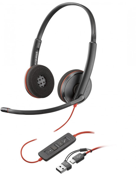 HP Poly Auriculares estéreo Poly Blackwire 3220 USB-C + Adaptador