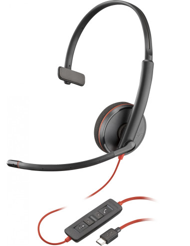 HP Poly Auriculares monoaurales Poly Blackwire 3210 USB-C + Adaptador