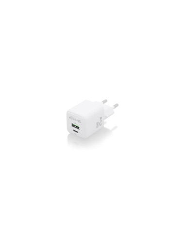 AISENS Cargador GaN 25W, 1xUSB-C PD3.0 QC4.0, 1xUSB-A QC3.0, Blanco