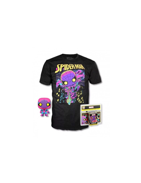 Pop & tee marvel spiderman black light funko + camiseta talla xl