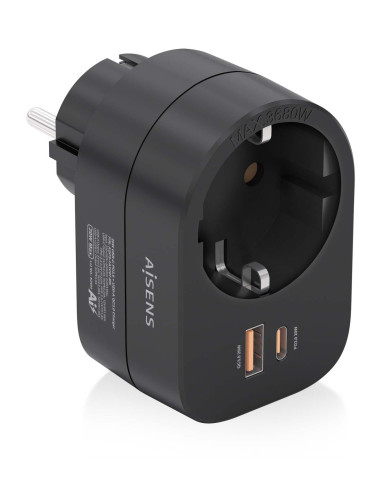 AISENS Regleta De Pared Multifuncion Con 1 Toma + 1xUSB-C 20W PD3.0,