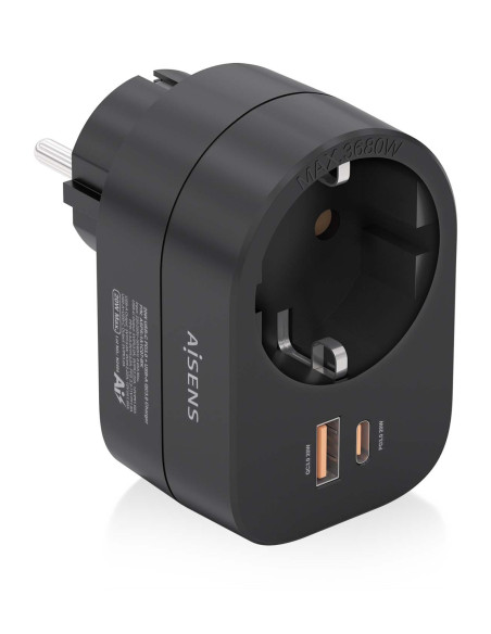 AISENS Regleta De Pared Multifuncion Con 1 Toma + 1xUSB-C 20W PD3.0,