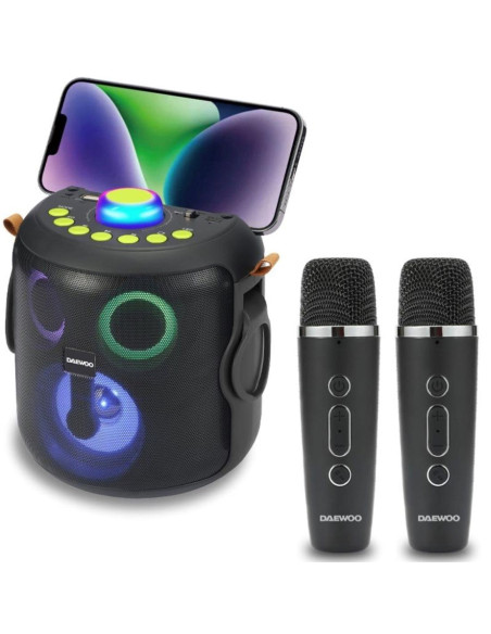 Daewoo DW3008 Altavoz Karaoke Bluetooth y USB 15W Recargable con 2 Micros